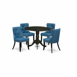 East West Furniture - East-West Furniture DLSI5-BLK-21 - A dining set of 4 wonderful kitchen chairs with Linen Fabric Mineral Blue color and - Black