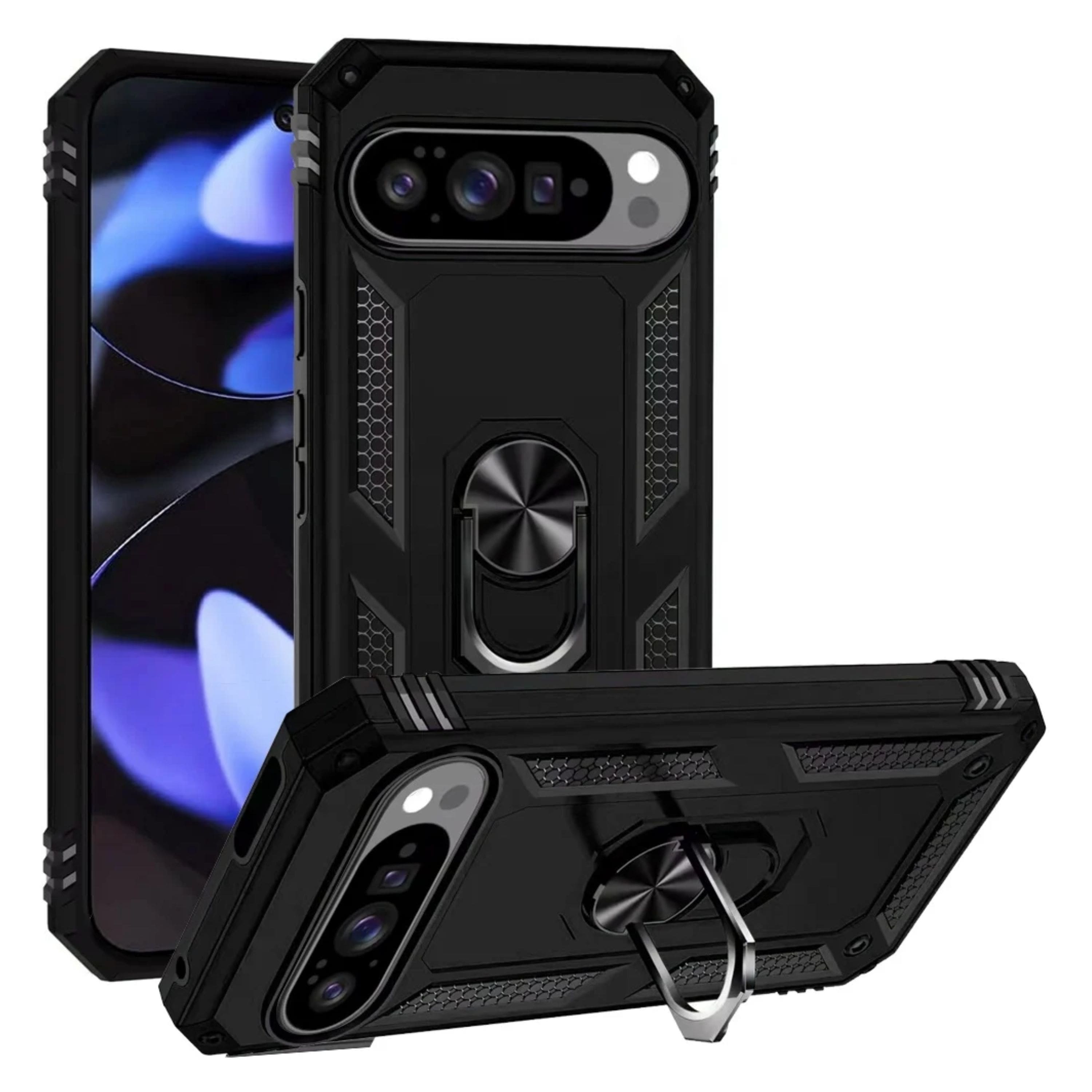 Kitcheniva - Dual Layer Case Ring Holder Magnetic Kickstand Phone Cover With Tempered Glass For Google Pixel 10/10 Pro - Black price history on PriceWatchPro
