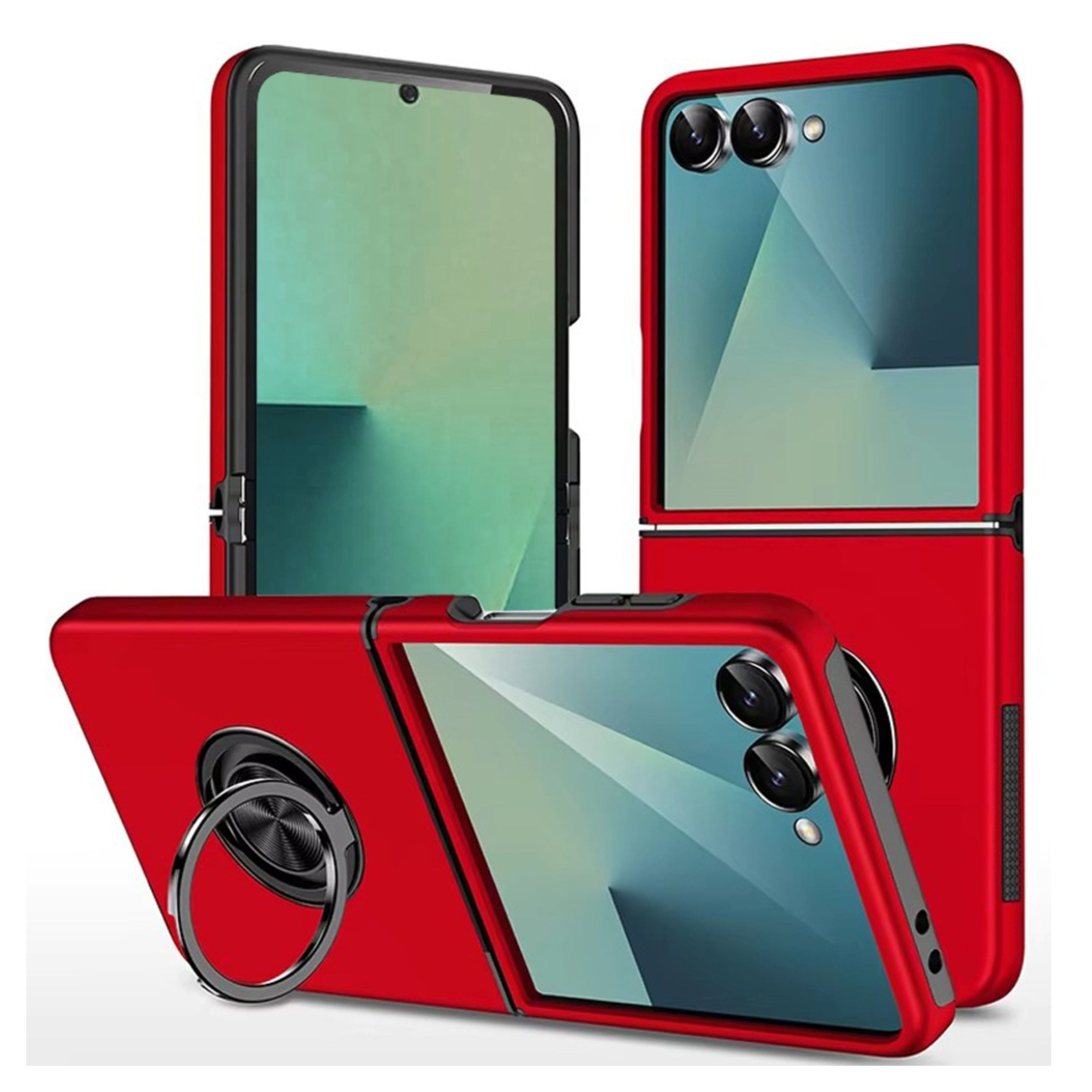 Kitcheniva - Rubber Dual Layer Magnetic Ring Stand Case With Tempered Glass For Samsung Z Flip7 - Red price history on PriceWatchPro