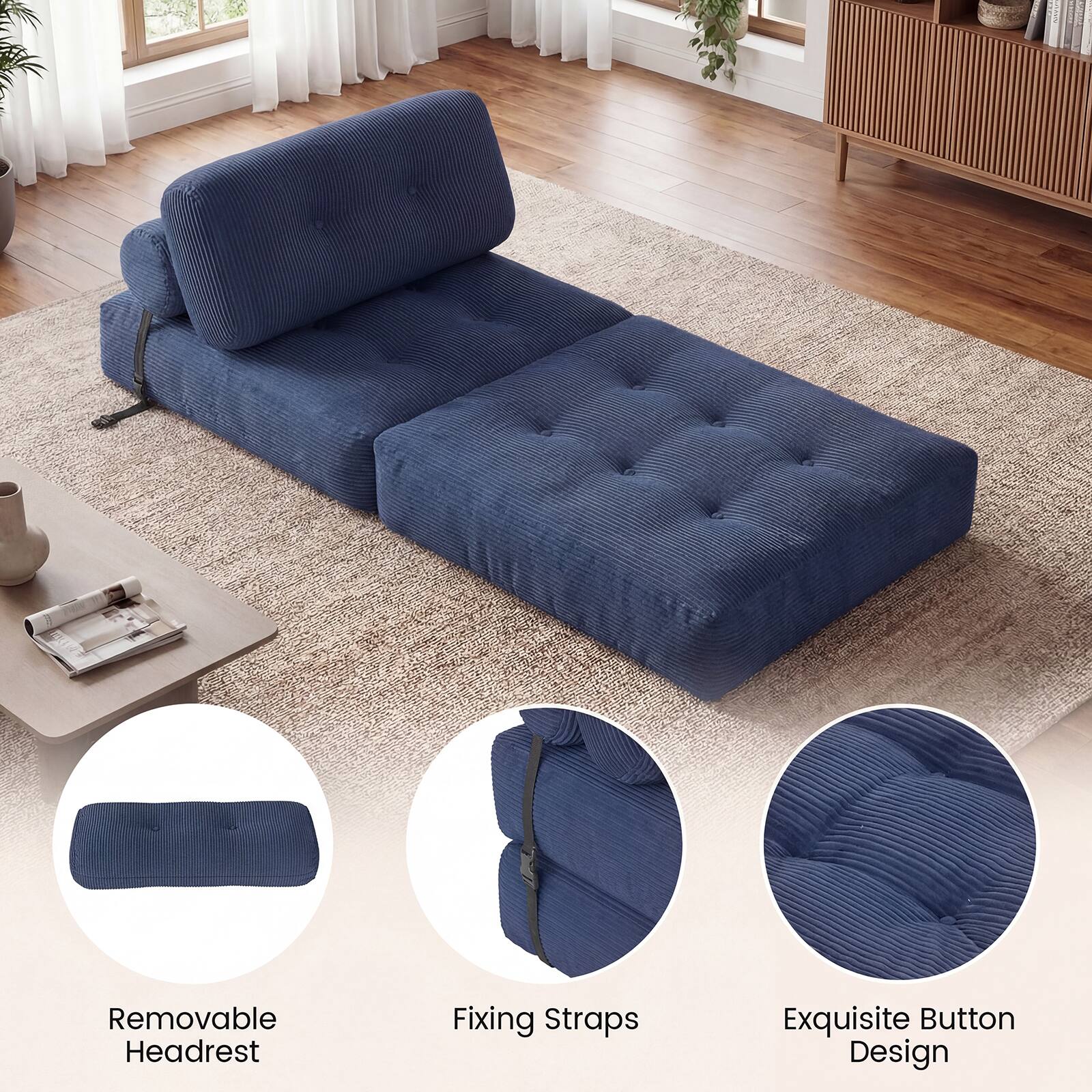 - Removable Headrest
- Fixing Straps
- Exquisite Button Design