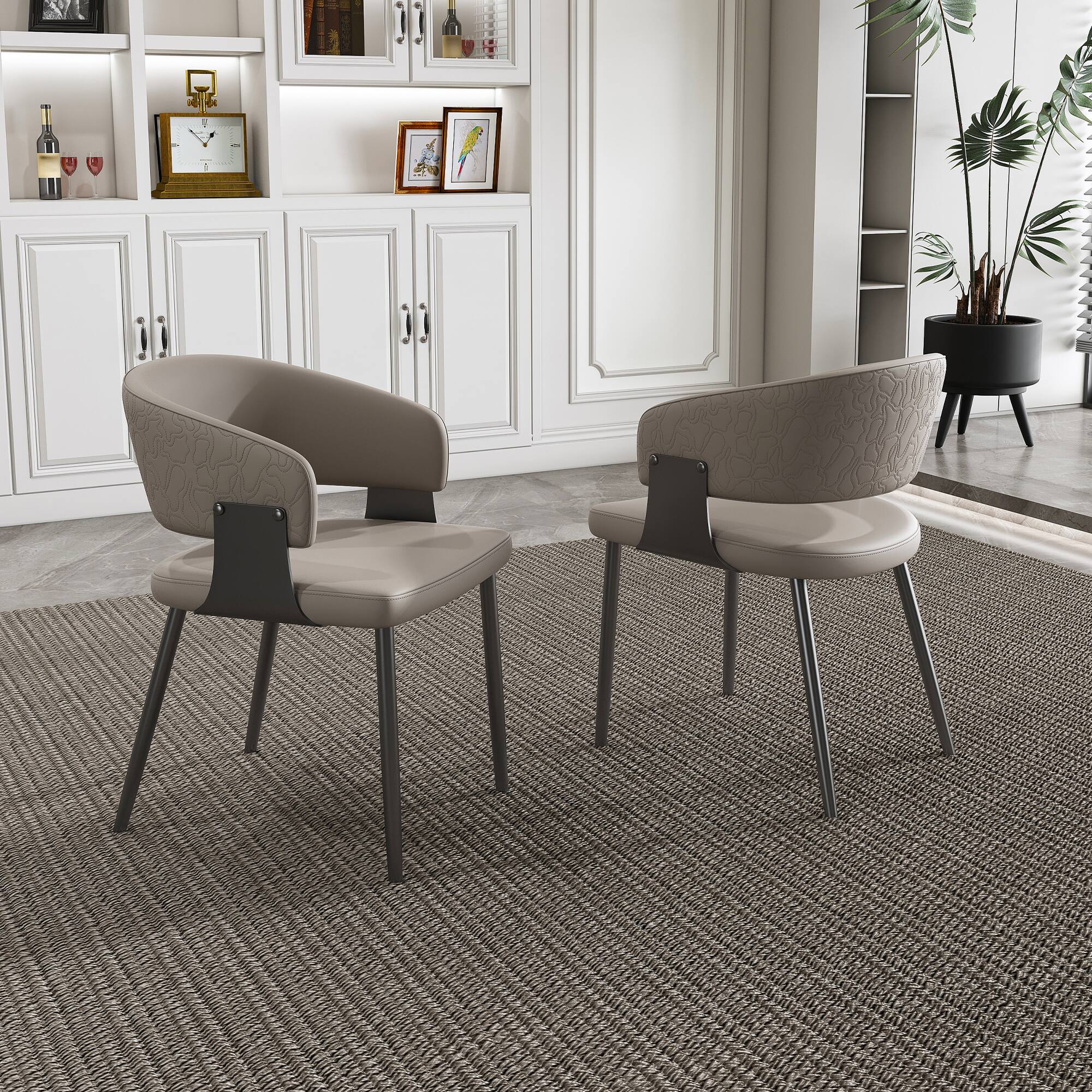 Alt View 1. Ecooso - Dining Chairs Set of 2, PU Leather Kitchen Chairs with Metal Legs - Ergonomic Armrests,  Sponge Cushion, Sturdy Frame - Grey.