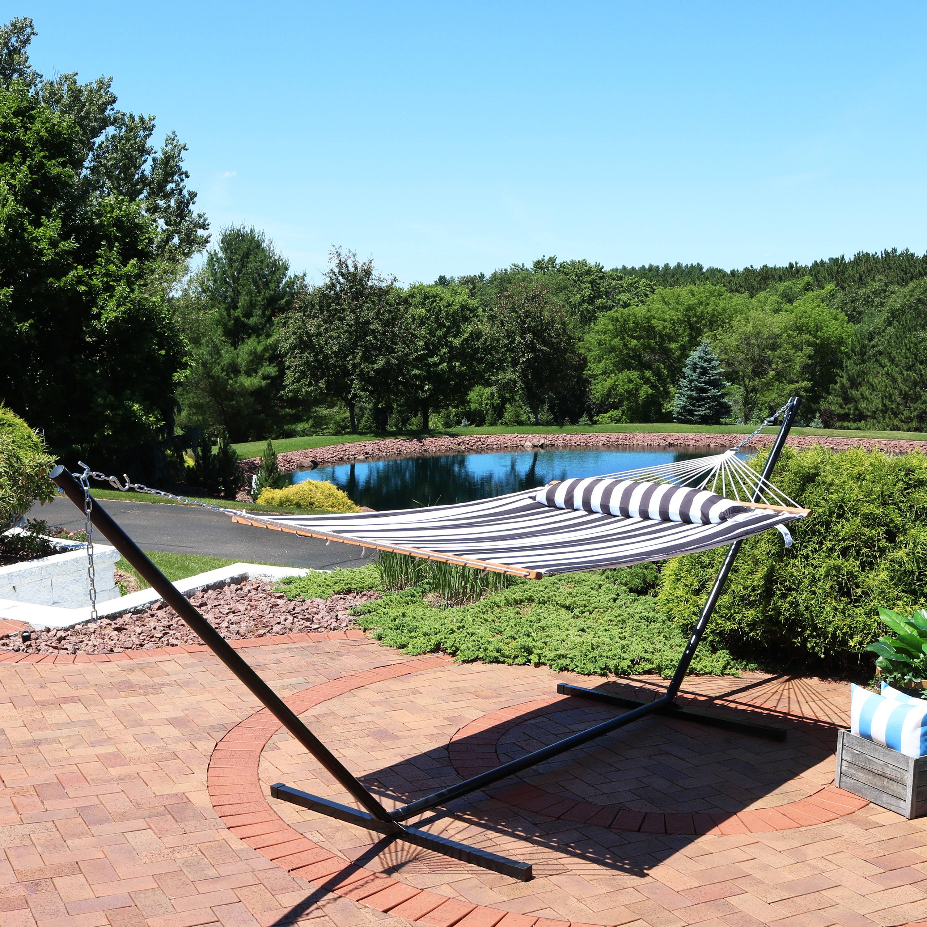 Alt View 7. Sunnydaze - Large Quilted Fabric Hammock with Spreader Bars - Black & White.