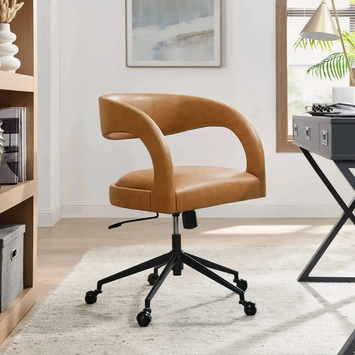 Front. Pinnacle - Vegan Leather Office Chair - Black; brown.