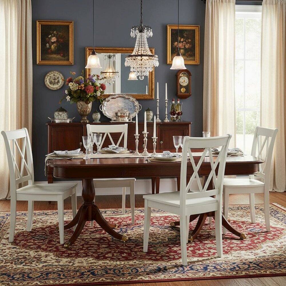 Back. FurniFact - Linen White Dining Chair - Brown.
