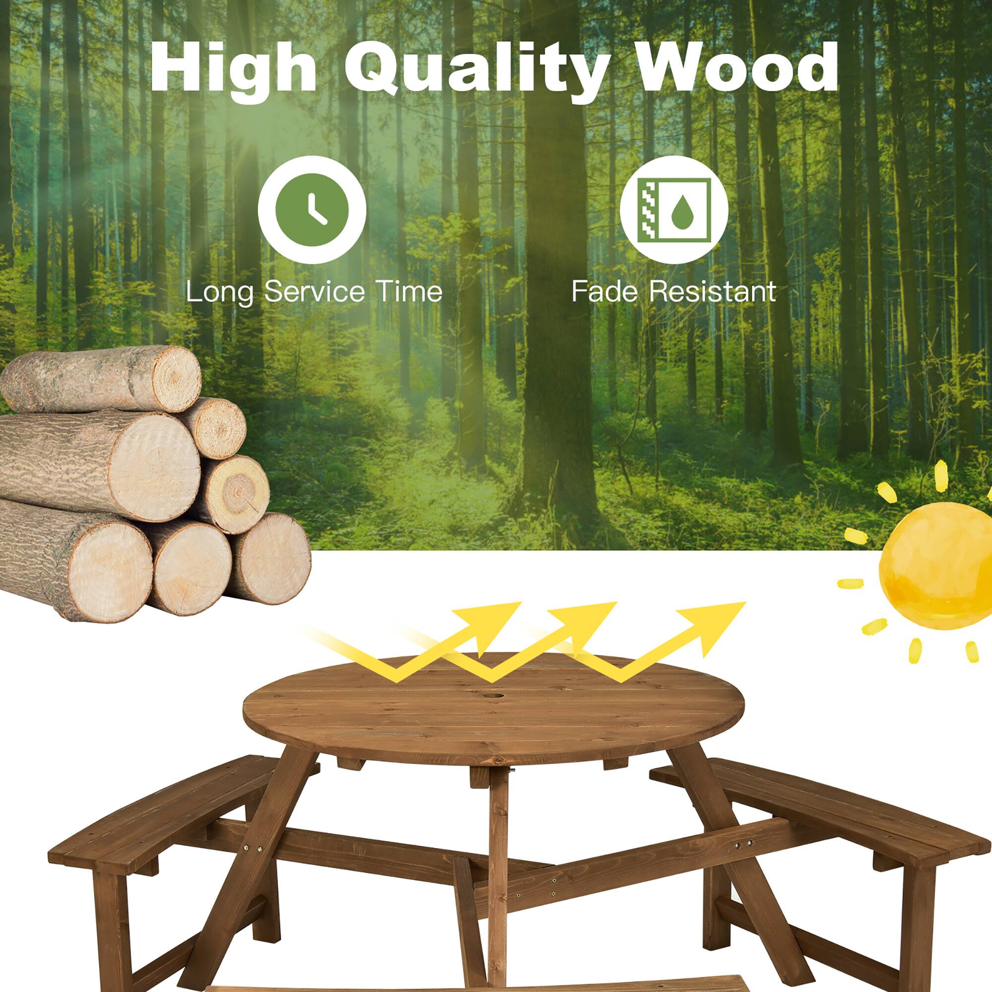 High Quality Wood

- Long Service Time
- Fade Resistant