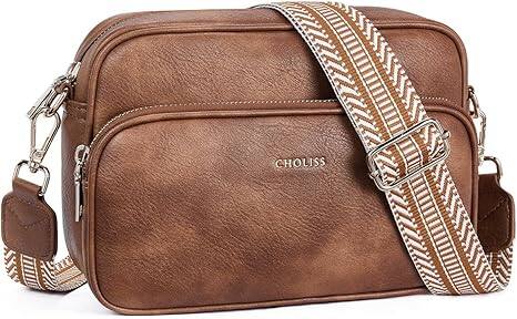 Vulpecula Spade - Small Purses for Women, Travel Purses Anti Theft Crossbody Bags for Women, Vegan Leather Adjustable Wide Guitar Strap - Brown