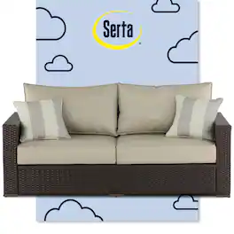 Serta - Laguna Outdoor Sofa, Brown Wicker with Cushions - Beige