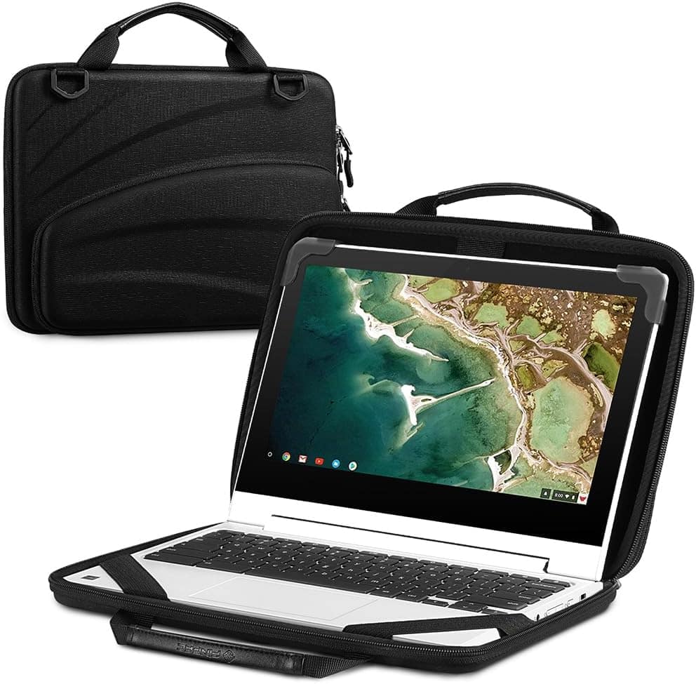 Fintie - 11-11.6 Inch Chromebook Sleeve Case, Protective Briefcase Shoulder Bag, Laptop Case with Accessory Pouch - Black