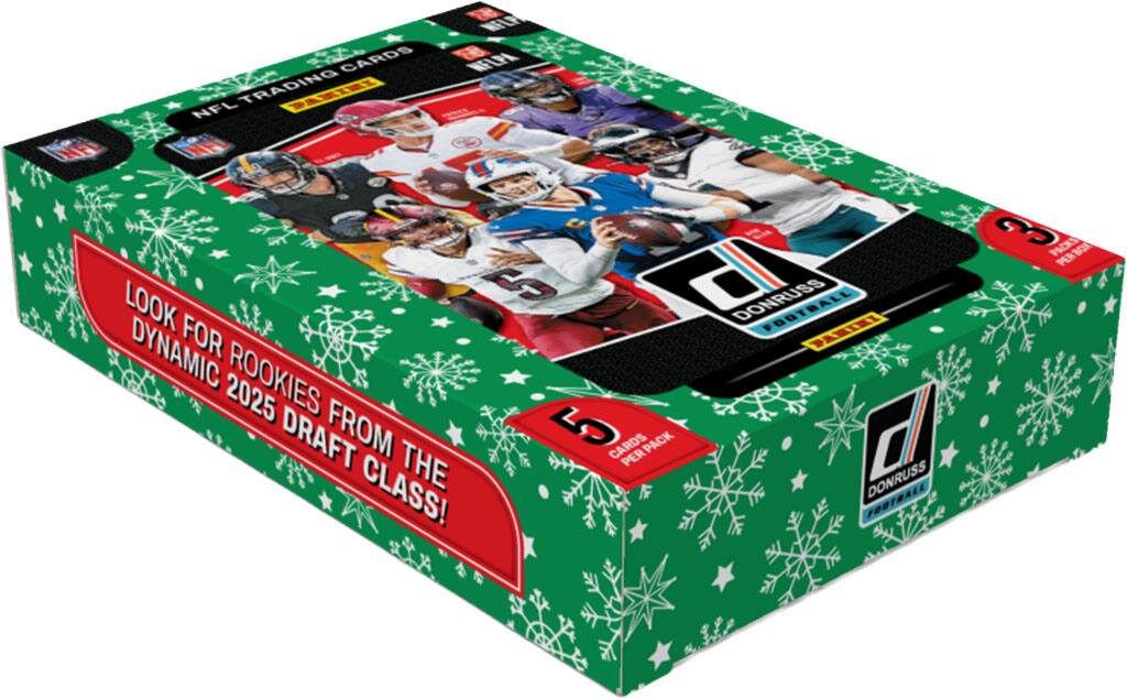 NFL Trading Cards  
Paxil  
Donruss Football  
Look for Dynamic Rookies from the 2025 Draft Class!  
5 Cards per Pack  
3 Packs per Box