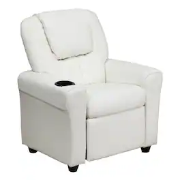 Emma + Oliver - Contemporary Kids Recliner with Cup Holder and Headrest - White Vinyl