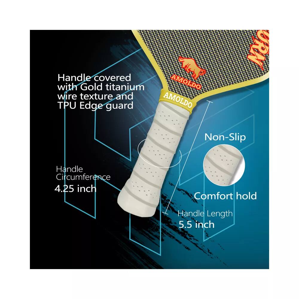 Handle covered with Gold titanium wire texture and TPU Edge guard  
AMOLDO URN  
Non-Slip  
Handle Circumference 4.25 inch  
Comfort hold  
Handle Length 5.5 inch