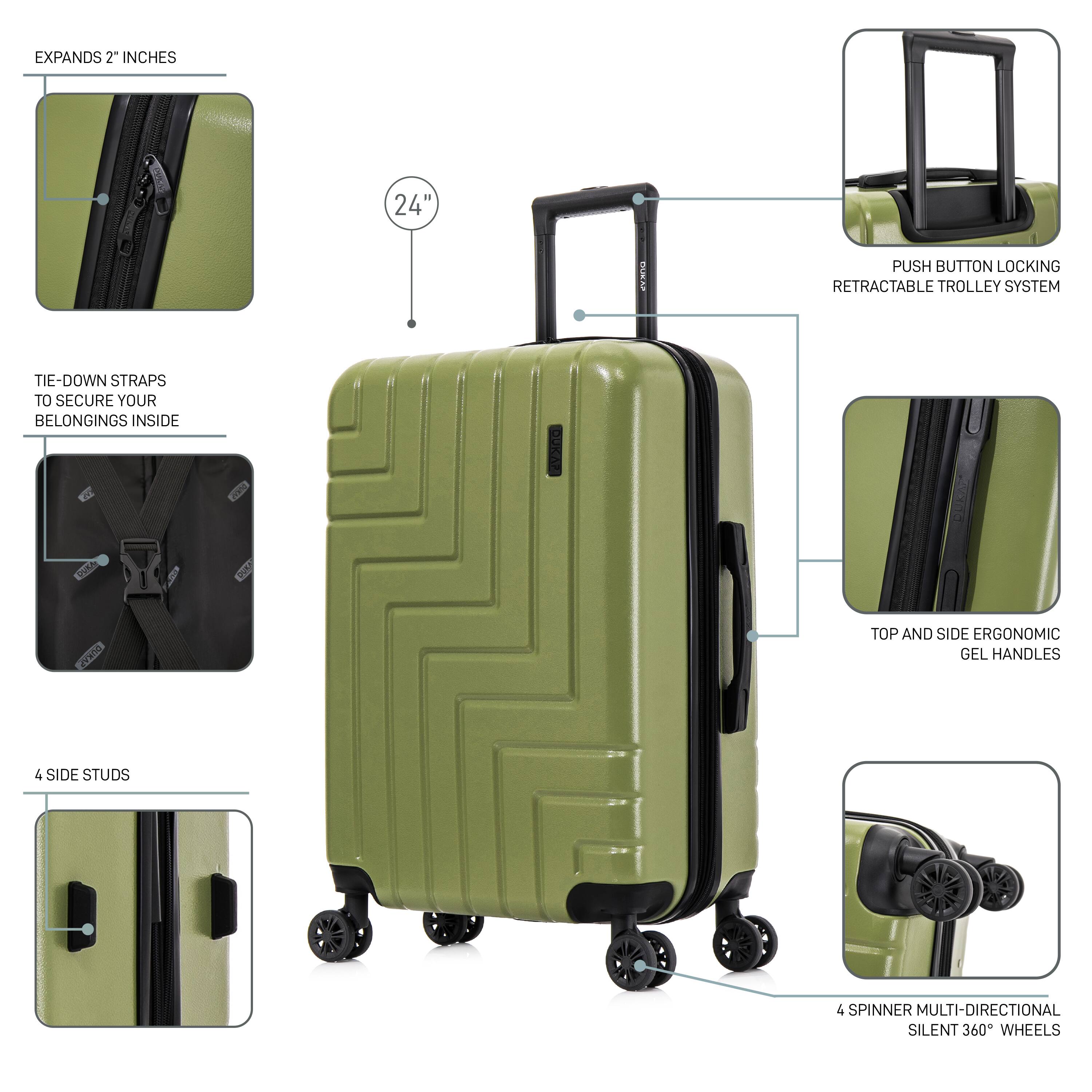 - EXPANDS 2" INCHES
- 24" TEAP
- PUSH BUTTON LOCKING RETRACTABLE TROLLEY SYSTEM
- TIE-DOWN STRAPS TO SECURE YOUR BELONGINGS INSIDE
- 4 SIDE STUDS
- TOP AND SIDE ERGONOMIC GEL HANDLES
- 4 SPINNER MULTI-DIRECTIONAL SILENT 360° WHEELS