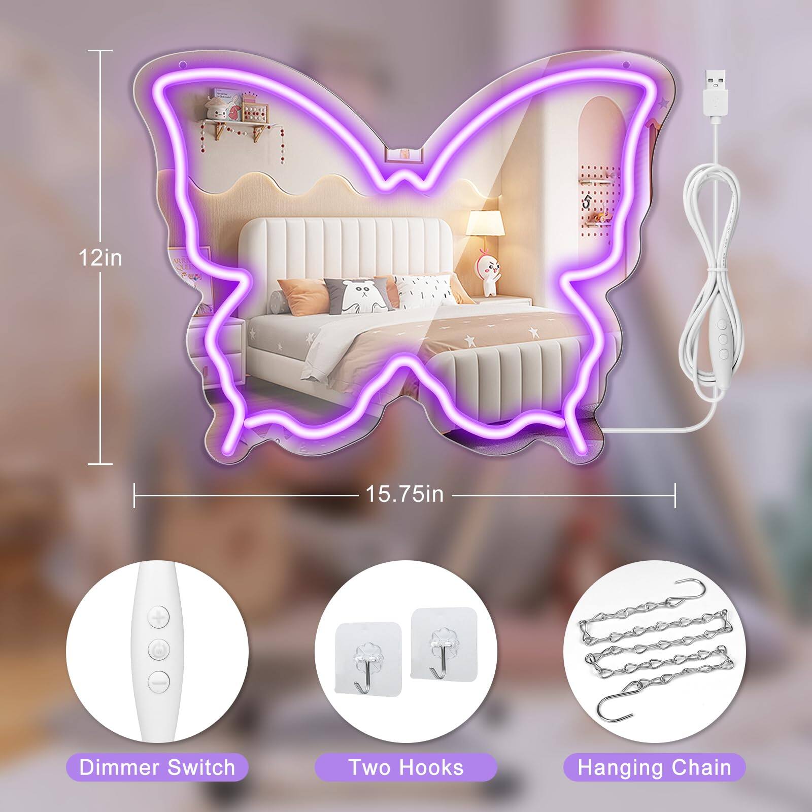 12in x 15.75in  
Dimmer Switch  
Two Hooks  
Hanging Chain