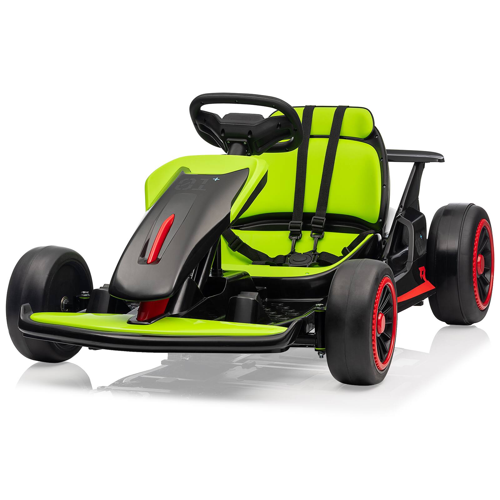 Front. GAOMON - 24V Kids Go Kart, 8.1 Mph Powerful Drift Kart with Dual 150w Motors, High Speed Electric Outdoor Ride on Toy with Music - green.