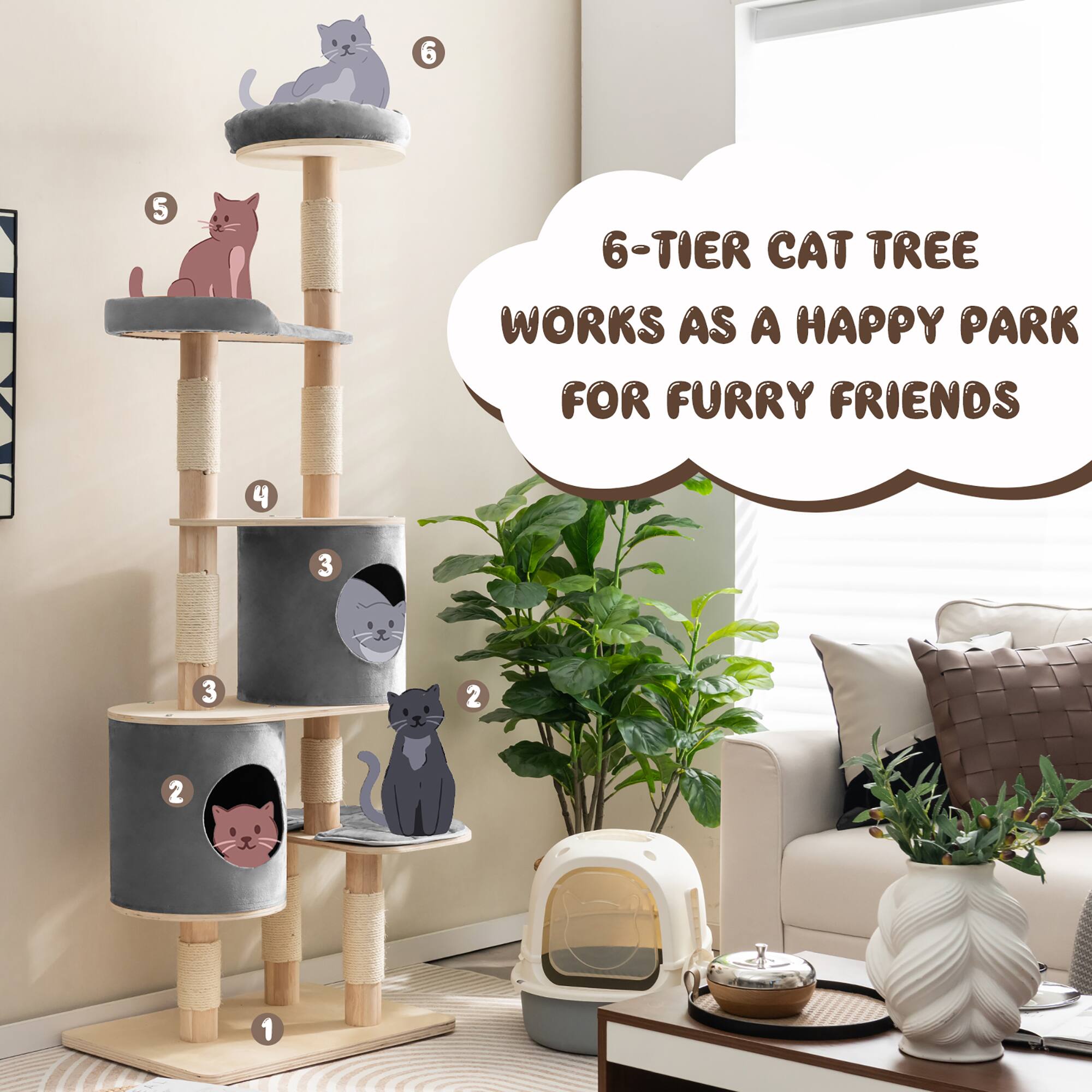 6-TIER CAT TREE WORKS AS A HAPPY PARK FOR FURRY FRIENDS