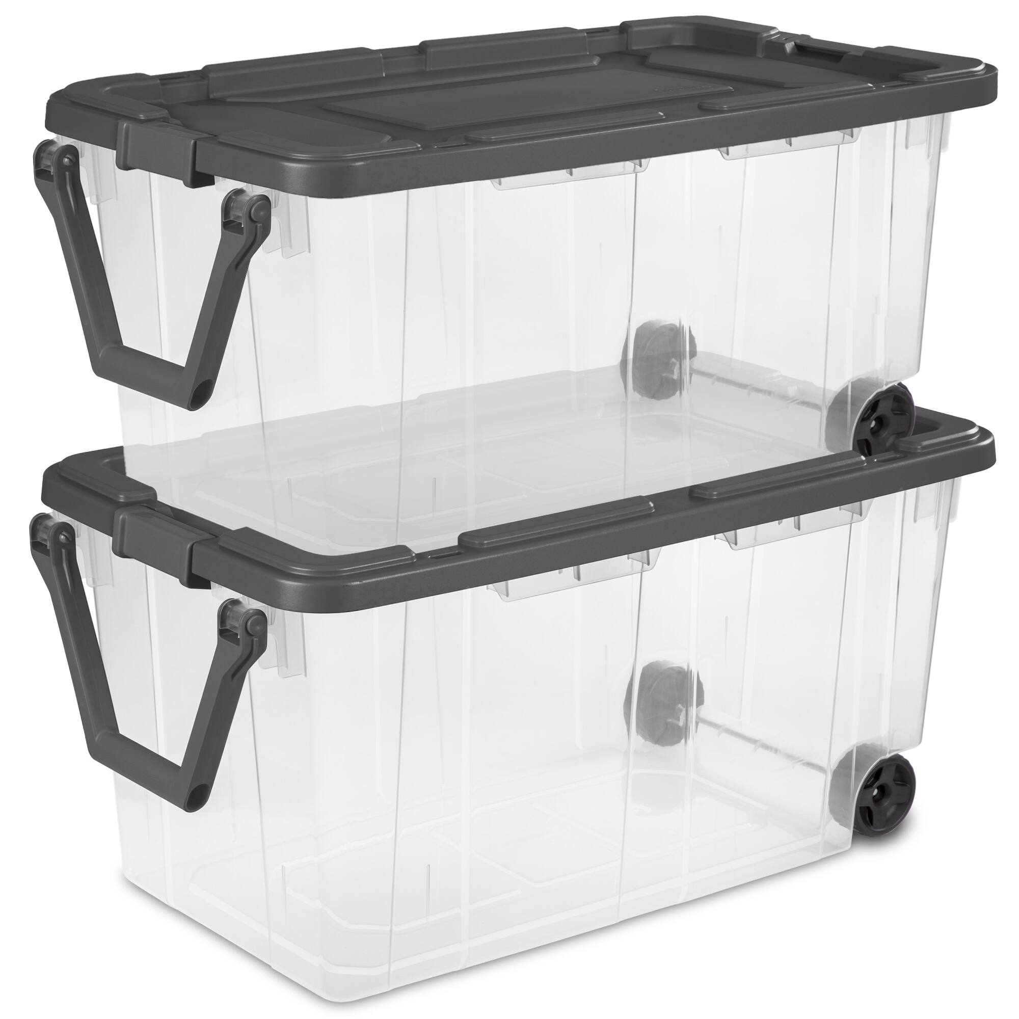 Front. Sterilite - Sterilite 160 Qt Latching Stackable Wheeled Storage Box Container w/ Lid, 2 Pack.