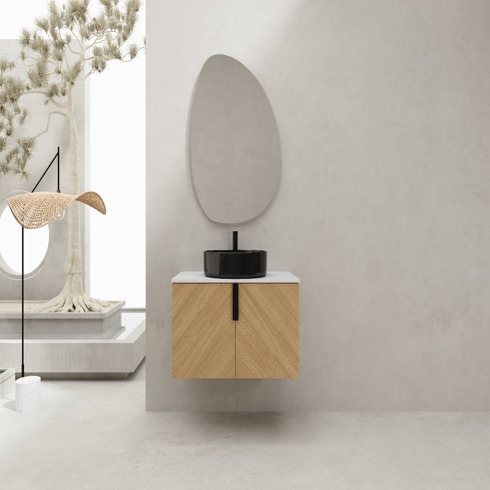 Angle. Loheer - Loheer 30 inch bathroom vanity Wall Mounted Vanity with Artificial Stone Slab Light Oak - Light Oak.