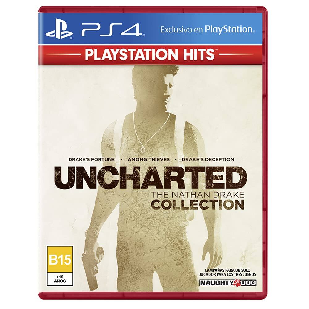 Exclusivo en PlayStation.

PS4

PLAYSTATION HITS

UNCHARTED THE NATHAN DRAKE COLLECTION

DRAKE'S FORTUNE • AMONG THIEVES • DRAKE'S DECEPTION

B15 +15 AÑOS

CAMPANAS PARA UN SOLO JUGADOR PARA LOS TRES JUEGOS

NAUGHTY DOG - T (Teen 13+)