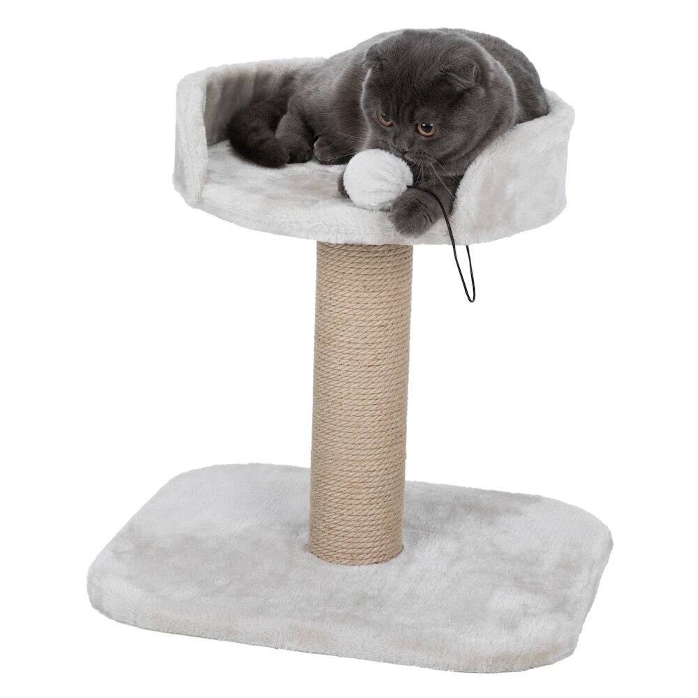 Left. TRIXIE - Mica Sisal 18" Cat Scratching Post with Plush Platform, Light Gray-Greige - Light Gray-Greige.