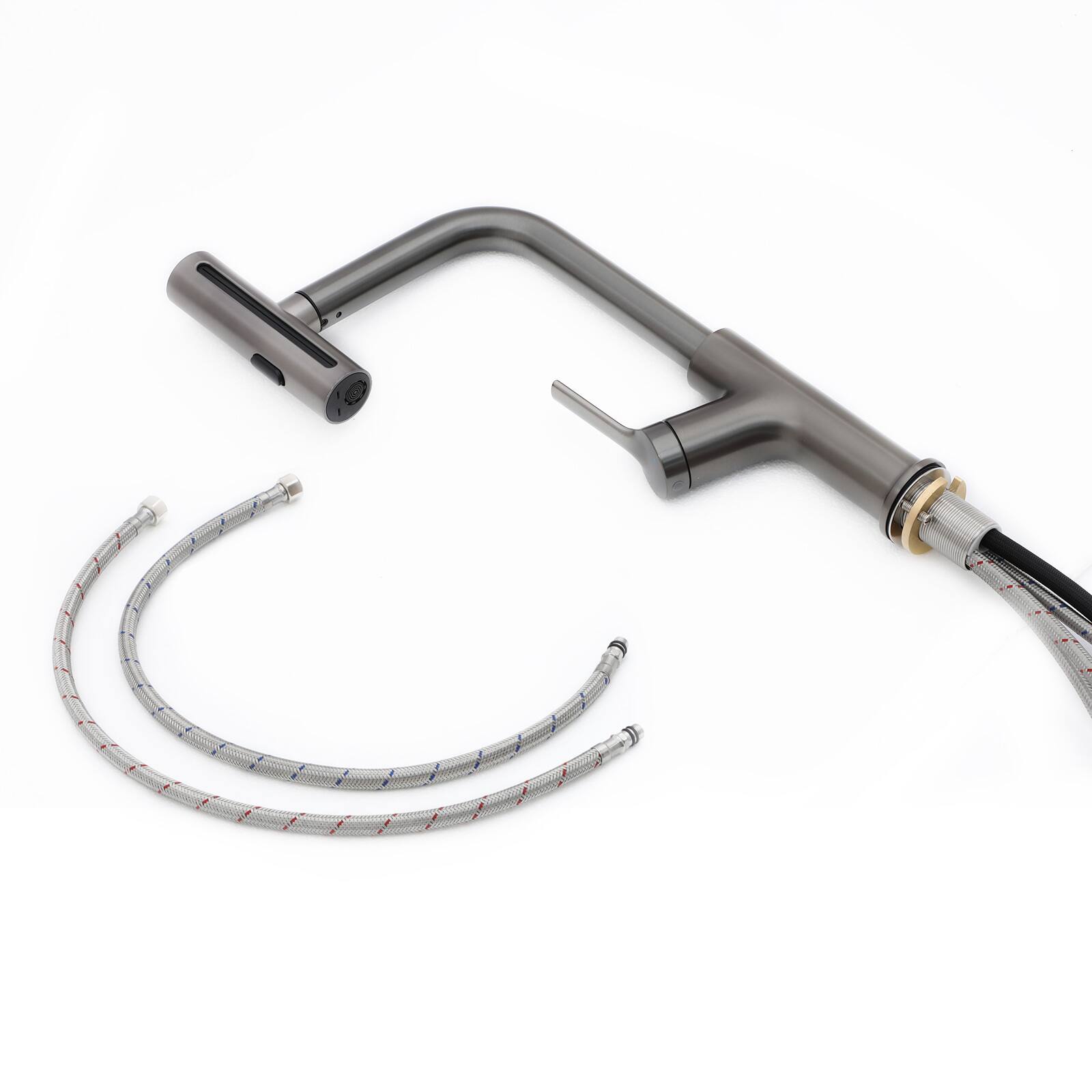 Alt View 4. Lordear - Gunmetal Black 360° Pull-Down Kitchen Faucet with 4 Spray Modes - Gunmetal Black.