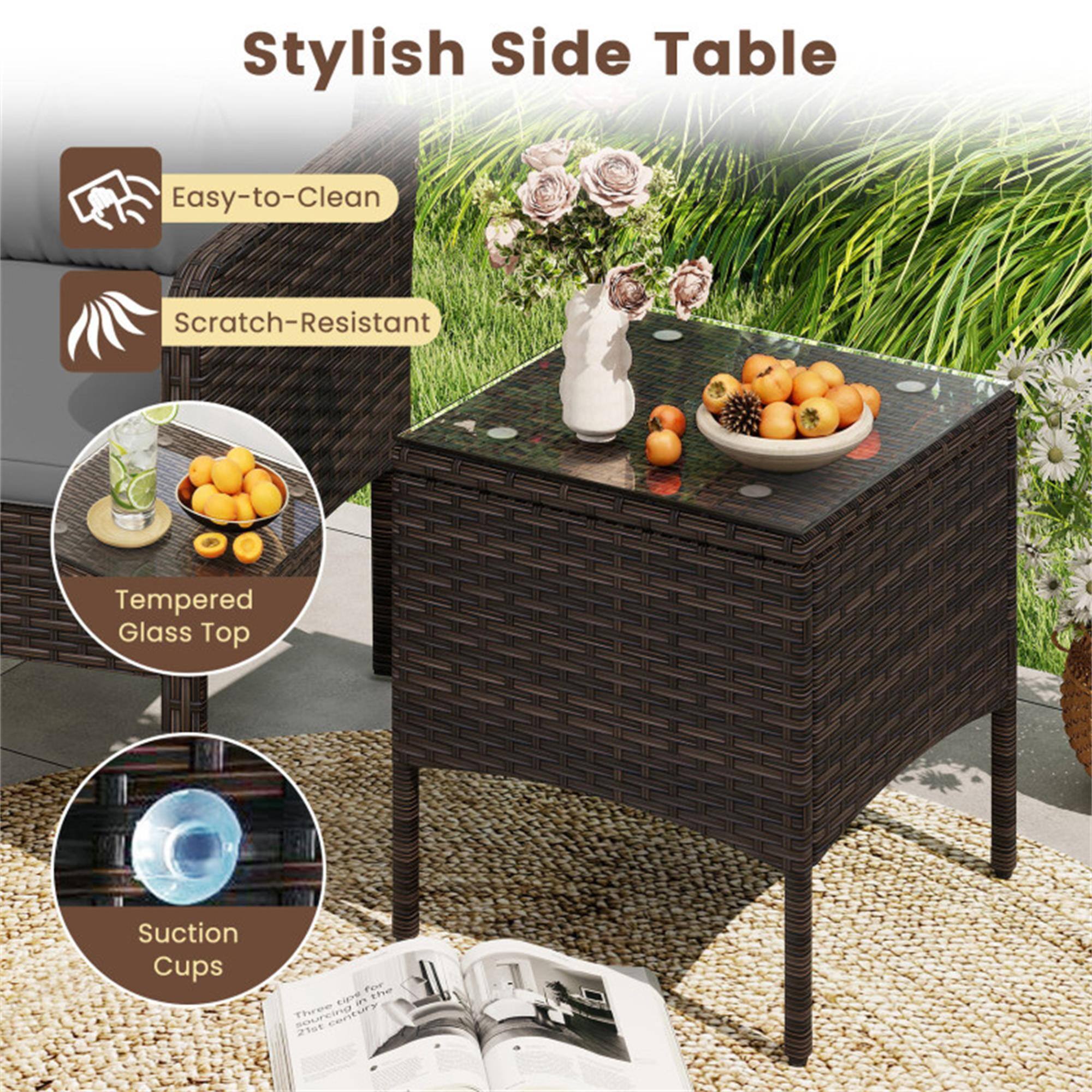 Stylish Side Table

- Easy-to-Clean
- Scratch-Resistant
- Tempered Glass Top
- Suction Cups