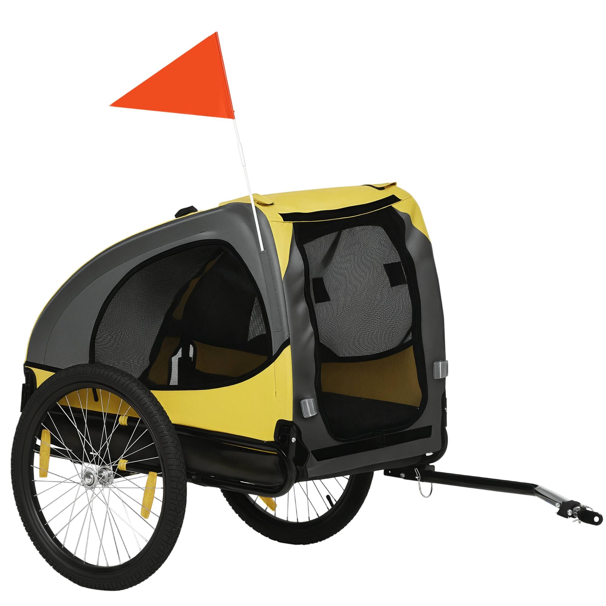 Front. Aosom - Dog Bike Trailer, Pet Bike Wagon, Steel Frame, Hitch Coupler, Release Wheels, Reflectors, Flag, Medium Dogs.