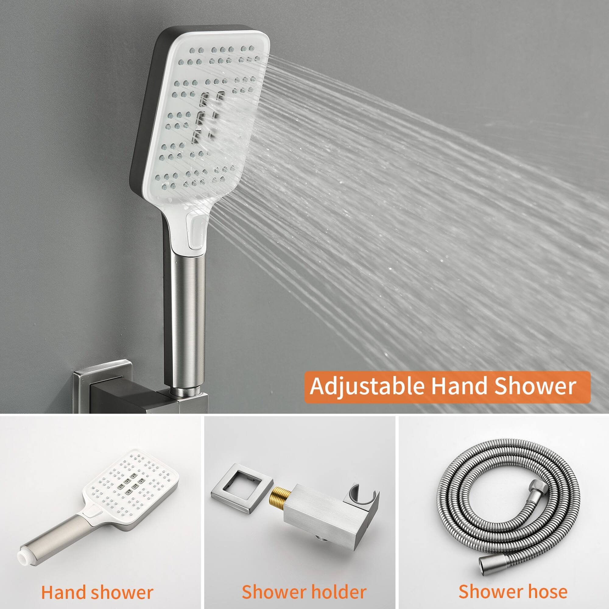 Adjustable Hand Shower

- Hand shower
- Shower holder
- Shower hose