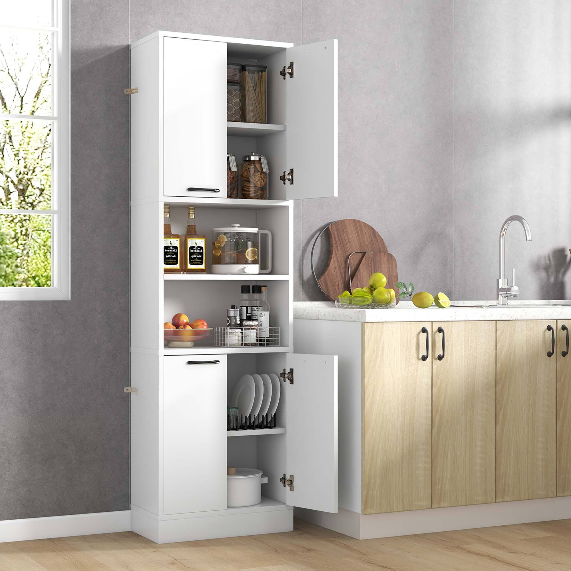 Alt View 8. Costway - 75" Tall Bathroom Storage Cabinet with 4 Doors & 2 Open Compartments Freestanding - White.