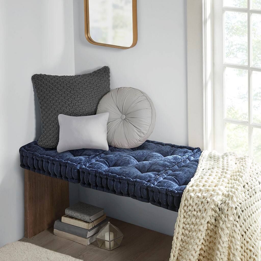 Alt View 2. Gracie Mills - Gracie Mills Elara Textured Poly Chenille Square Floor Pillow Cushion - Navy.