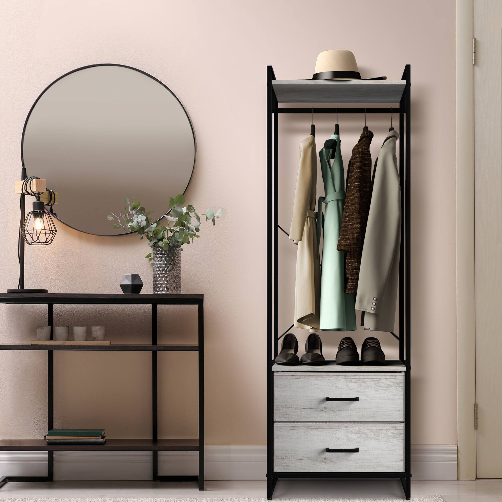 Alt View 2. Sorbus - Sorbus Clothing Rack with Drawers - Clothes Stand Dresser - Wood Top, Steel Frame for Hanging Shirts, Dresses, & Jackets - Rustic beige.