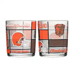 Logo Brands - Cleveland Browns 12oz. Quilted Stained Two-Pack Rocks Glass Set - Multicolor
