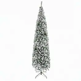 RYHNUYNE - 9Ft Flocked Pencil Artificial Christmas Tree, Faux Snow Realistic Branches Bendable Design Indoor Holiday Home Decor - Green