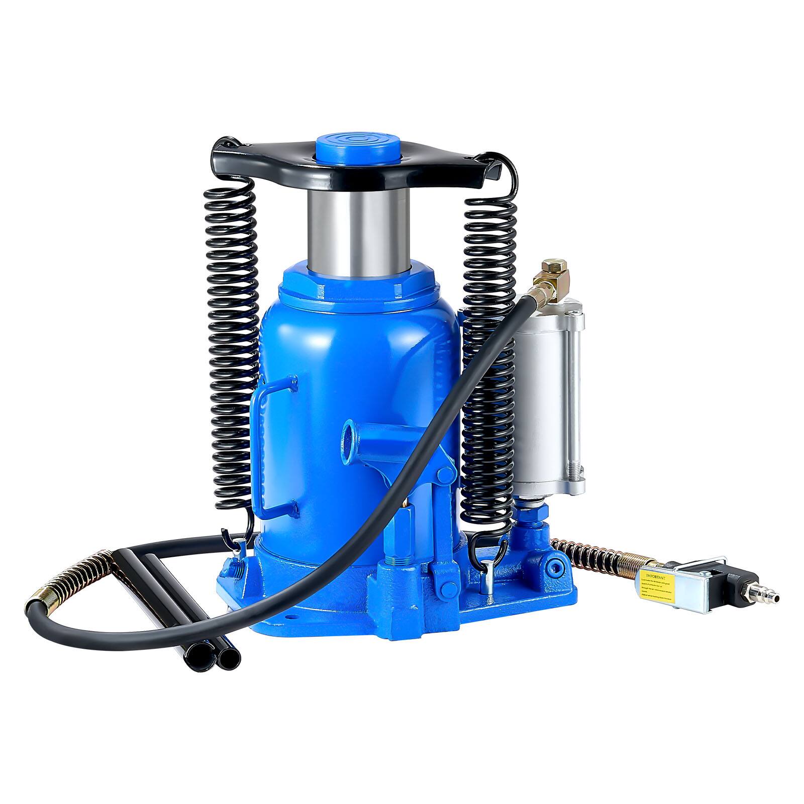 Alt View 5. VEVOR - Air Hydraulic Bottle Jack, 32 Ton (70546.9 lbs) Capacity, 10-16.3 Inch Lifting Range, Pneumatic/Manual Heavy Duty Welded - Blue.