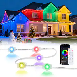 Unique Bargains - Permanent Outdoor Lights 100FT RGB Christmas Lights with 50 LED App/Remote Control 33 Scene Modes 216 Lighting Modes - White