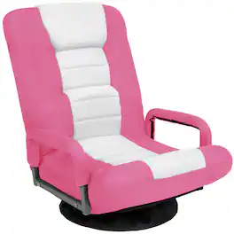Best Choice Products - 360-Degree Swivel Gaming Floor Chair w/ Armrest Handles, Foldable Adjustable Backrest - Pink/White