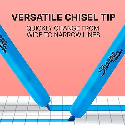 VERSATILE CHISEL TIP  
QUICKLY CHANGE FROM WIDE TO NARROW LINES  

Sharpie  
Highlighter