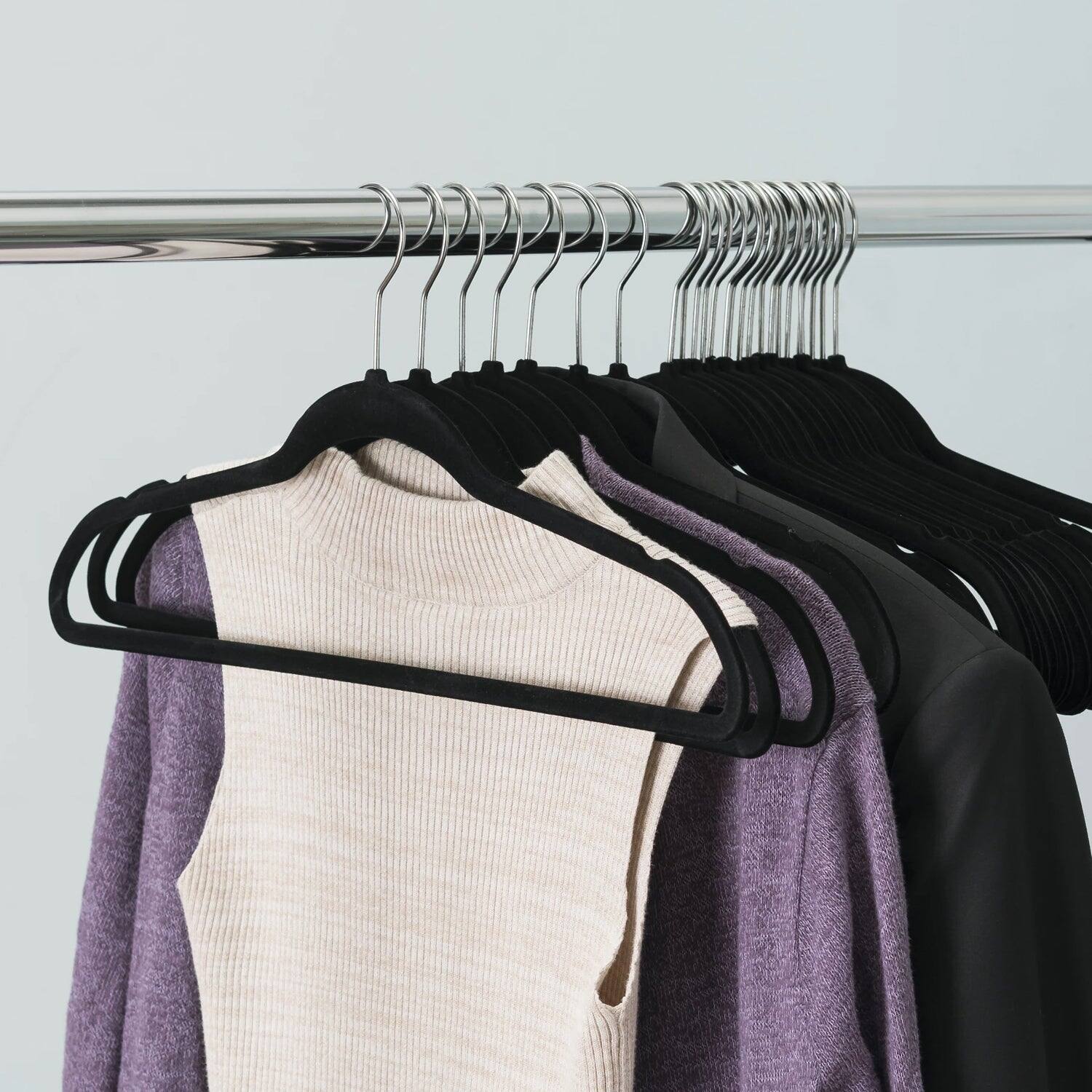 Alt View 5. Vecelo - 50Pack Flocking Velvet Non-Slip Hangers– Space Saving Slim Clothes Hangers - Black.