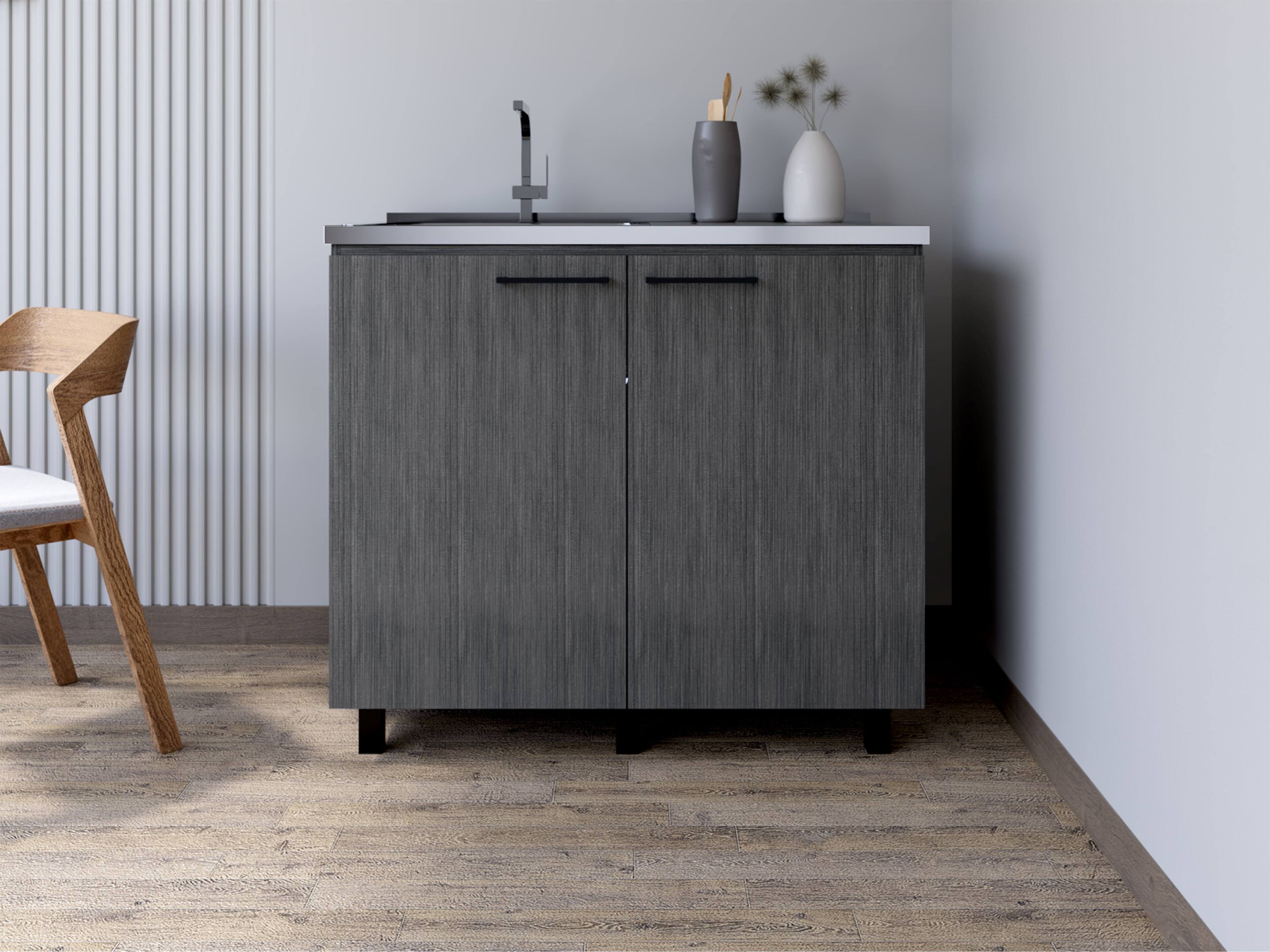 Alt View 3. Treevol Furniture - Utility Sink Cabinet,Sink Cabinet, Burwood, Smoky Oak - Gray.