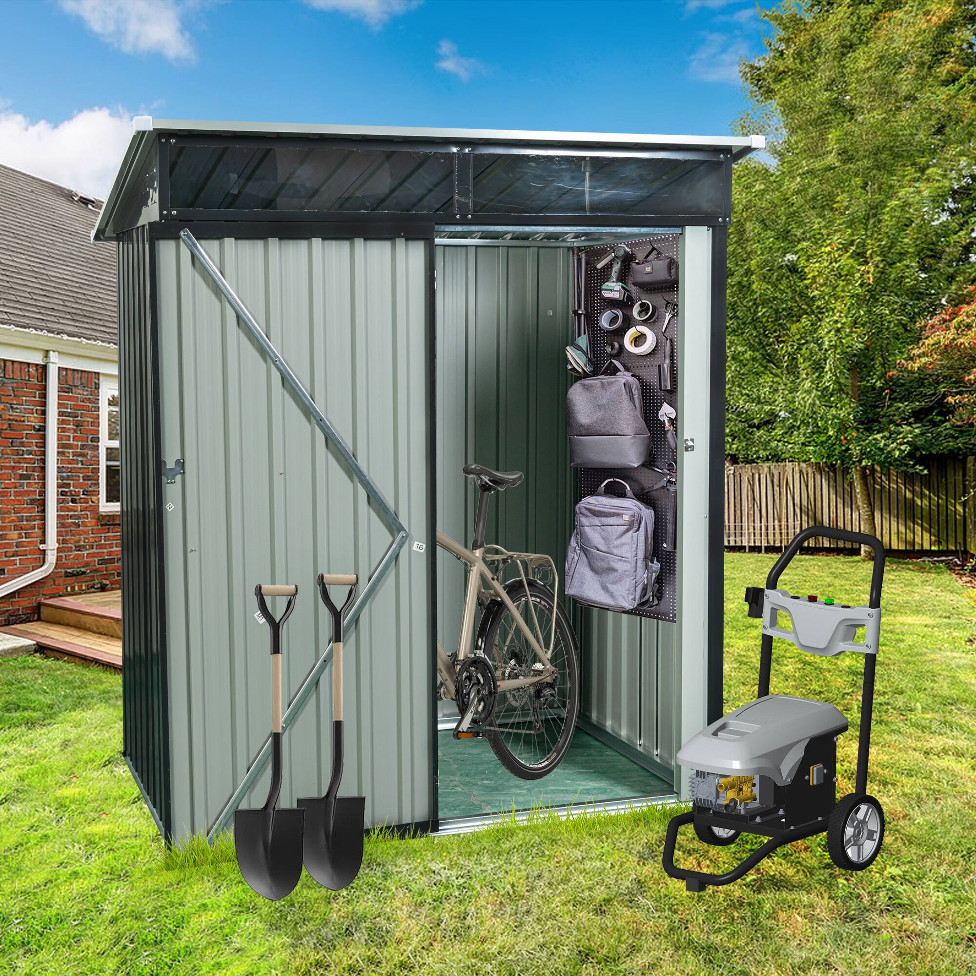 Left. Mondawe - 5ft x 3ft Outdoor Metal Storage Shed - Black.