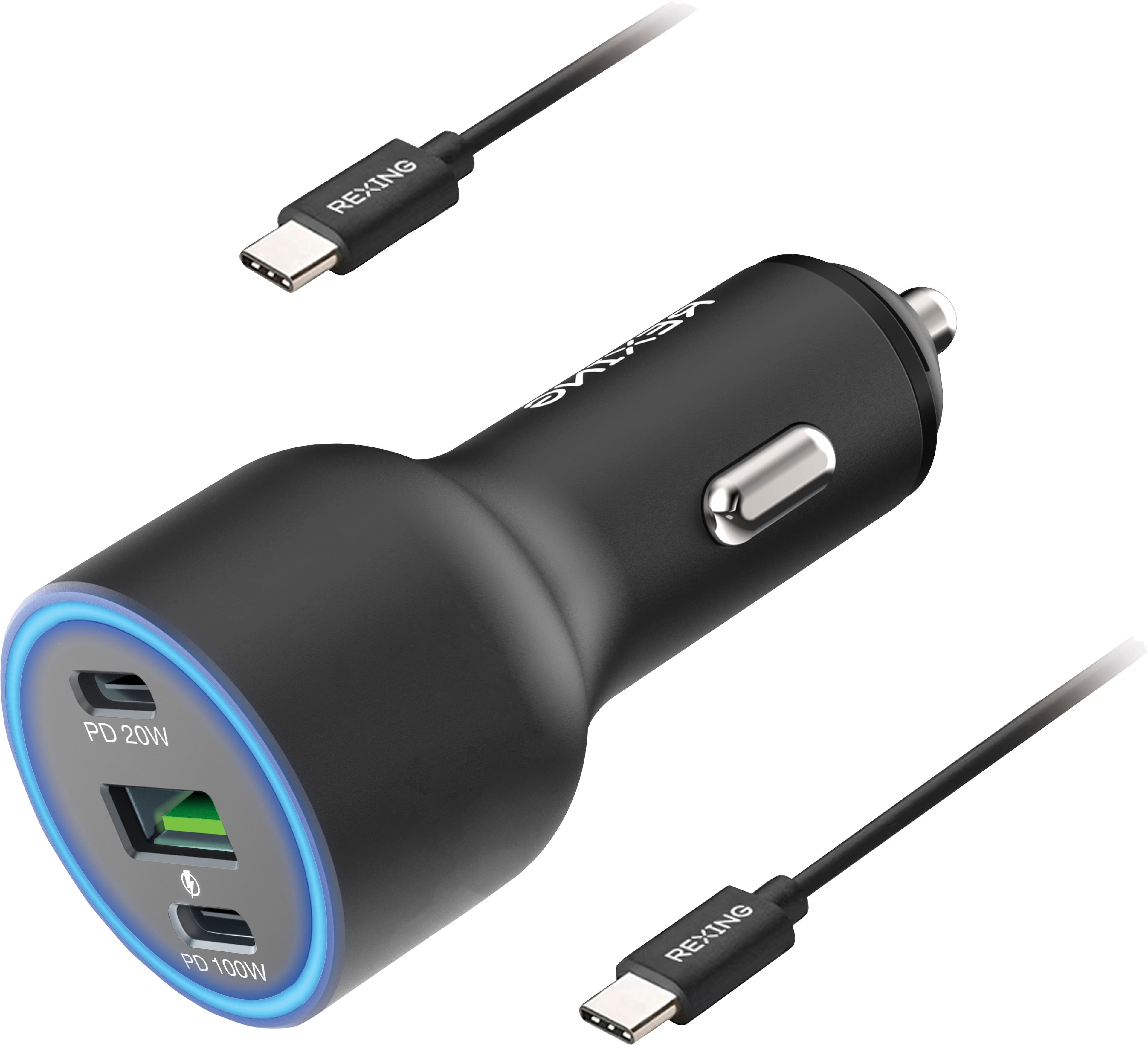 Rexing - 120W Vehicle Quick Charger with 2 USB-C & 1 USB Port Compatible with iPhone and Samsung Note - Gray - Front_Zoom