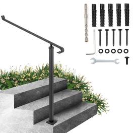 VEVOR - Handrails for Outdoor Steps 1-2 Step Railings Wrought Iron Handrail Stair Railings for Steps Iron Railings - Black