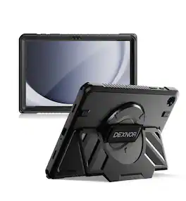 Dexnor - Rugged Case for Samsung Galaxy Tab A9+ Plus with 360° Rotating Hand Strap, Screen Protector Shockproof - Black