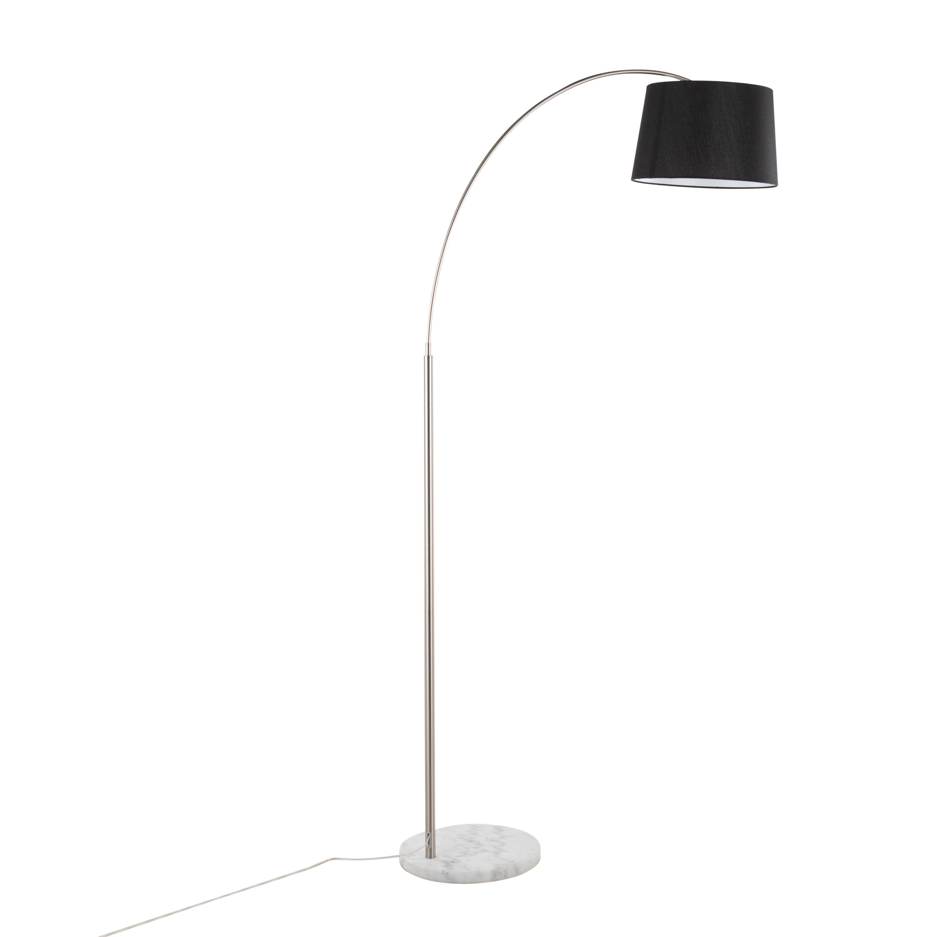 Back. Loheer - Loheer Contemporary Floor Lamp White Marble Base Nickel Finish Black Linen Shade Tall Standing Light - Nickel.