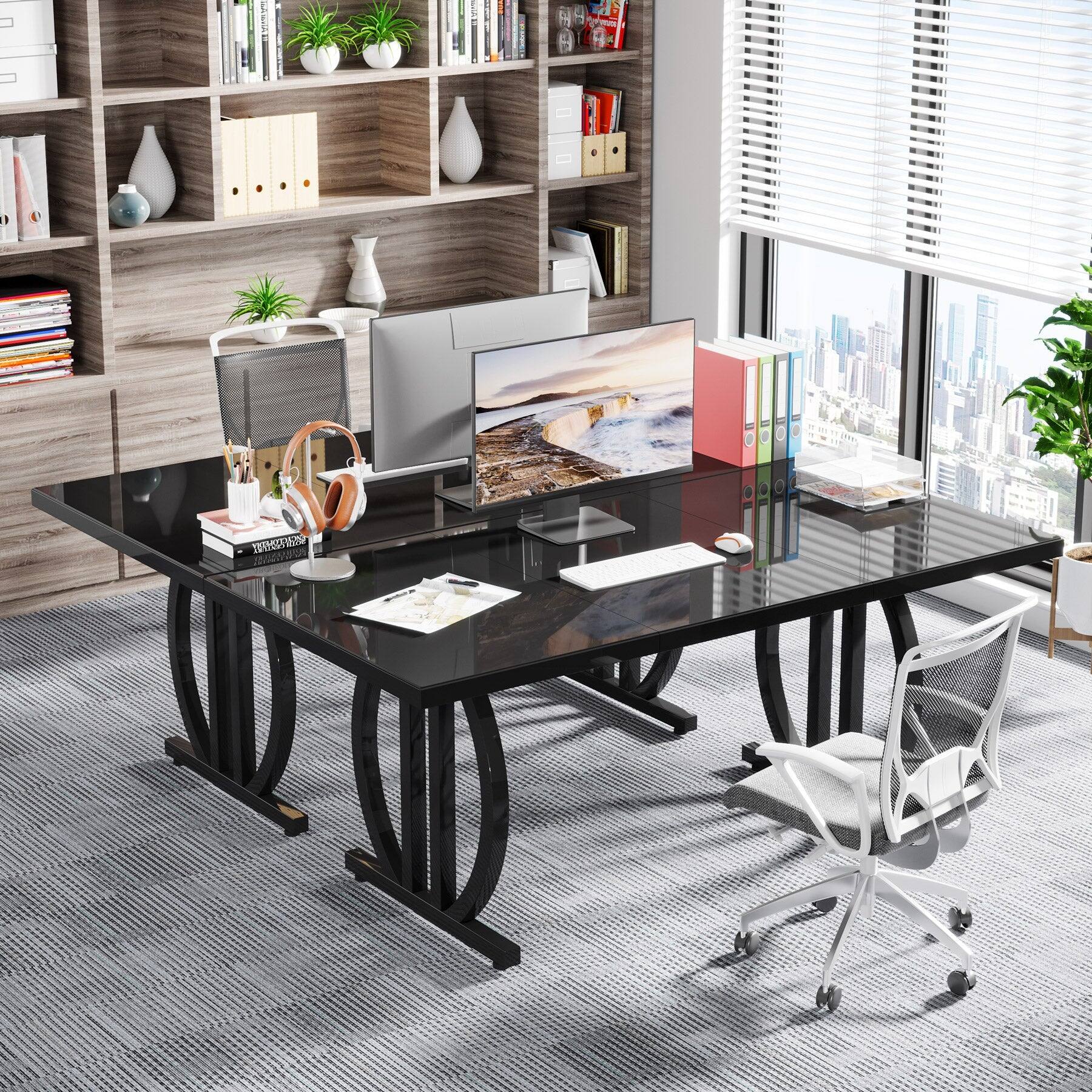Alt View 1. Tribesigns - Office Executive Desk with Engineered Wood Construction, for Computer Work and Writing in Home Offices - Black.