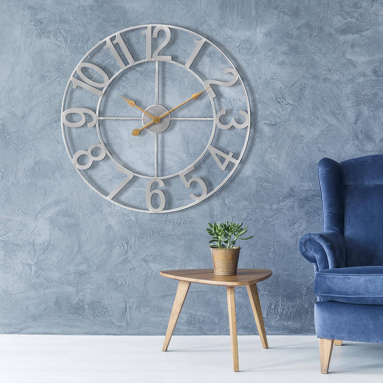 Left. Sorbus - Sorbus Large Wall Clock for Living Room Decor - Numeral Wall Clock for Kitchen - 24 inch - Battery Operated Analog Clock - Silver.