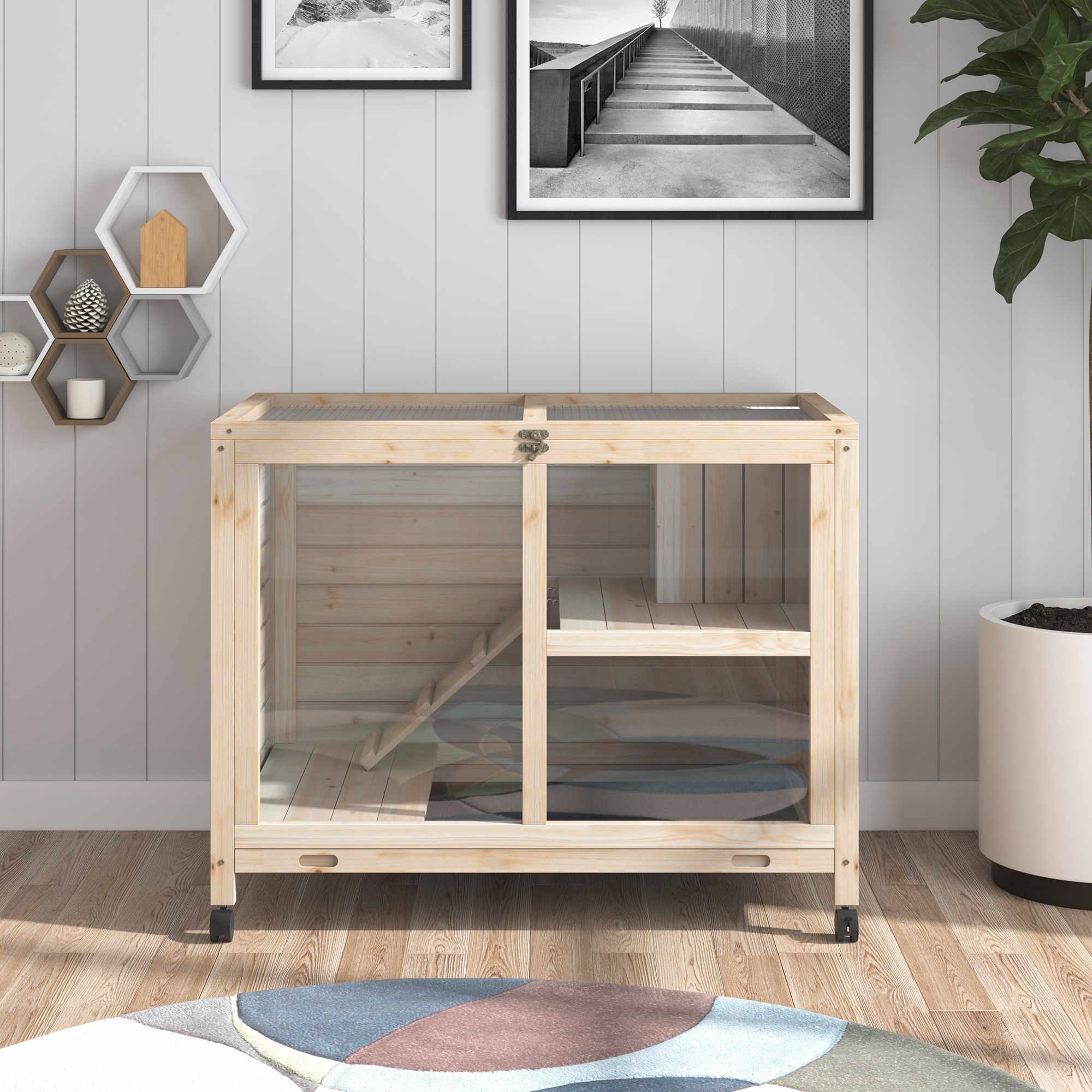 Alt View 8. Pawhut - Hutch with Wheels, Desk and Side Table Sized.