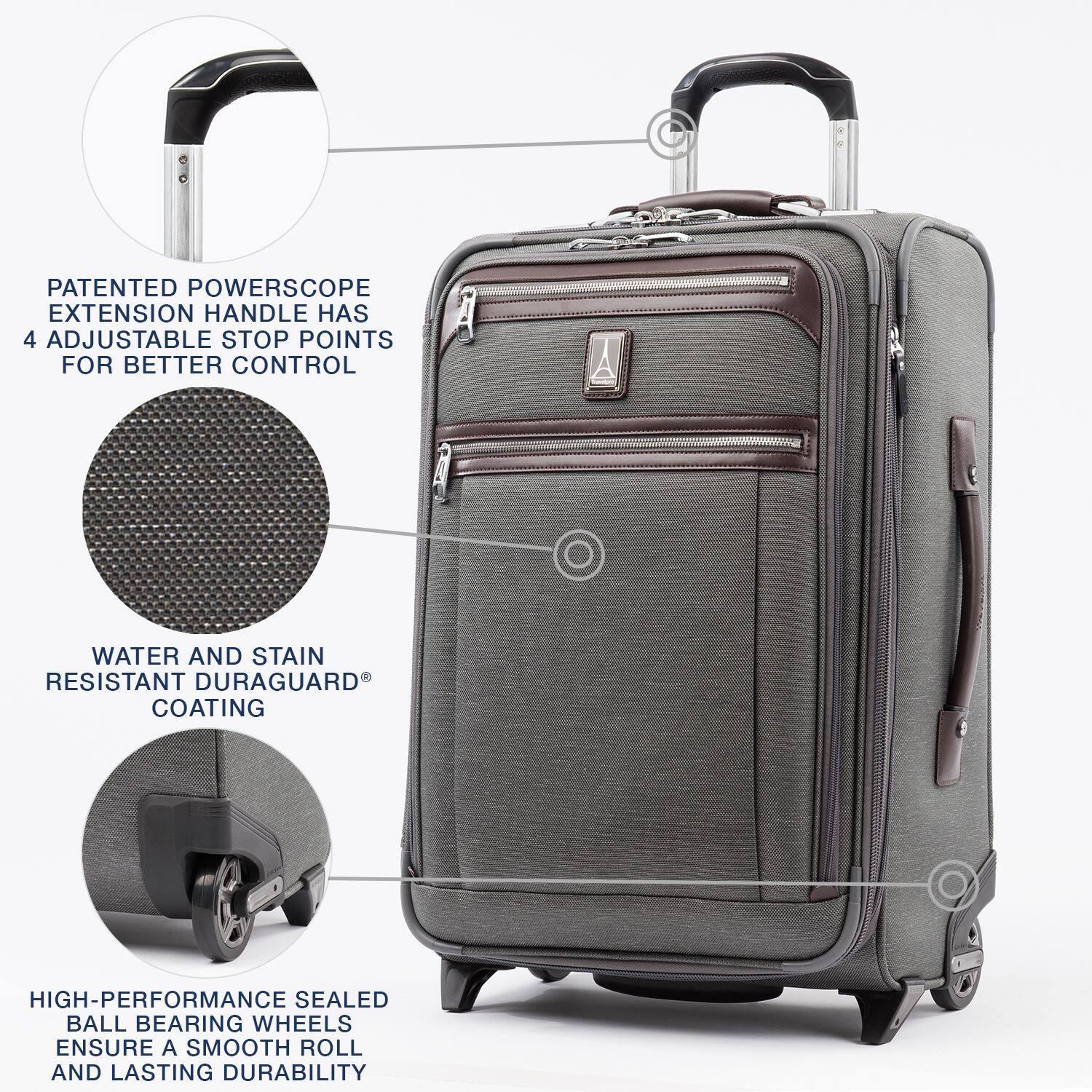 PATENTED POWERSCOPE EXTENSION HANDLE HAS 4 ADJUSTABLE STOP POINTS FOR BETTER CONTROL

WATER AND STAIN RESISTANT DURAGUARD® COATING

HIGH-PERFORMANCE SEALED BALL BEARING WHEELS ENSURE A SMOOTH ROLL AND LASTING DURABILITY