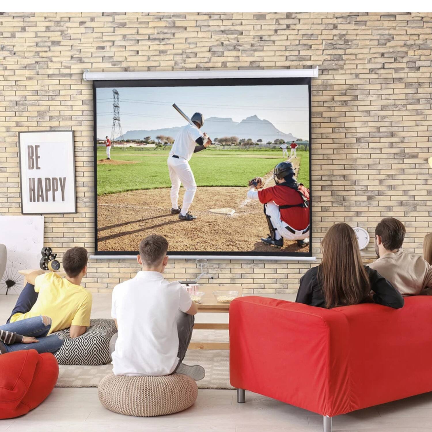 Angle. Home Collection - Manual Pull Down Projector Screen - 100 Inch-16:10 HD-White.
