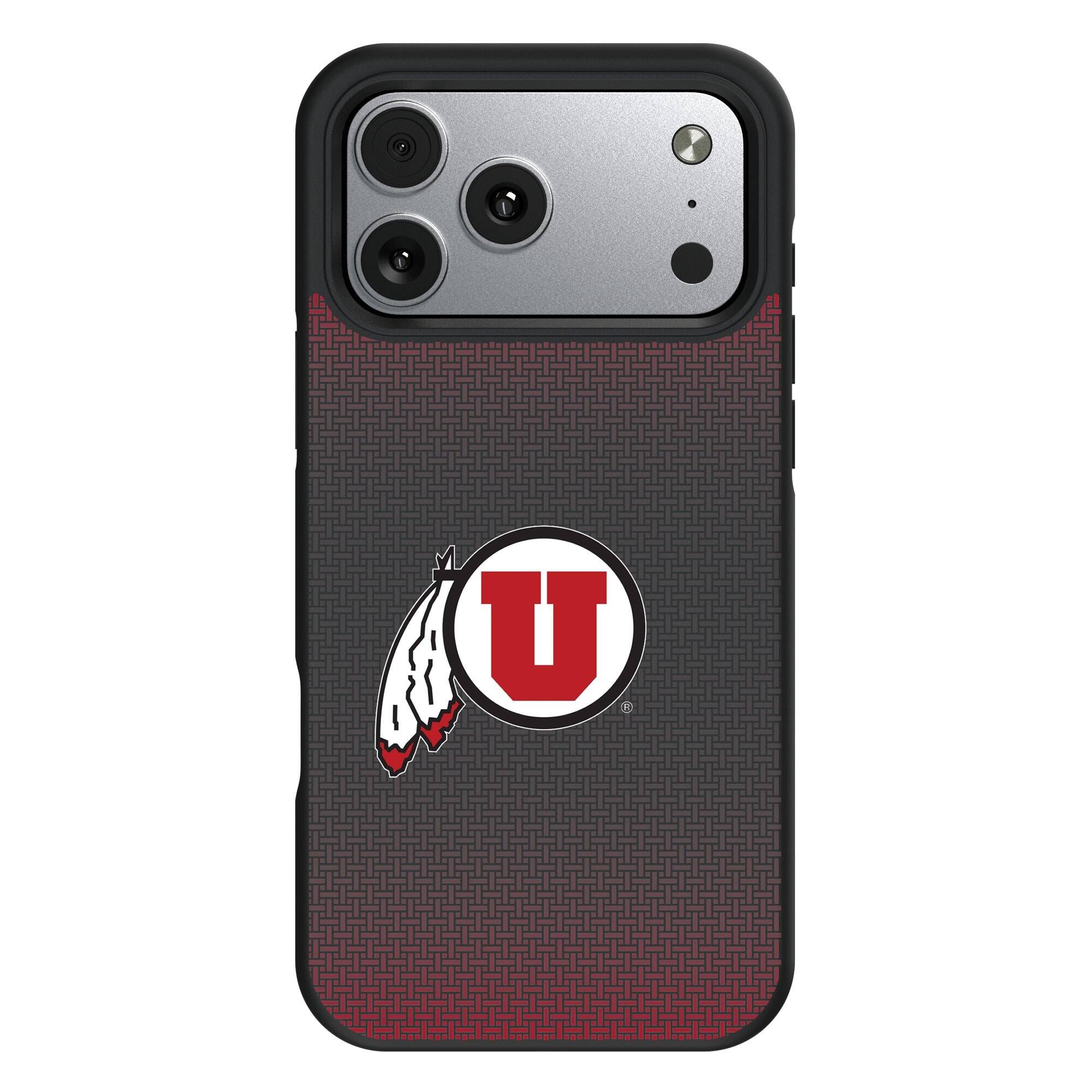 Front. Keyscaper - Utah Utes Linen Logo iPhone Bump Case - 16 Pro Max - Black.