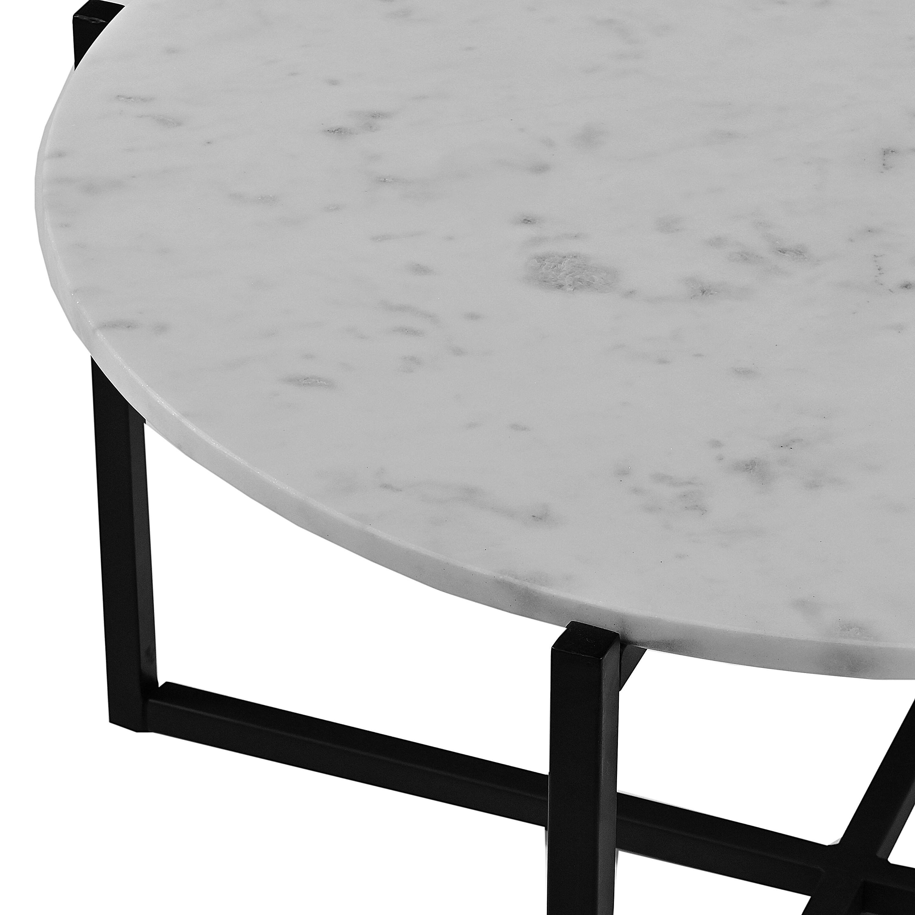 Alt View 3. Manhattan Lane - Ivy 30 Inch Marble Top Round Coffee Table with Metal Frame - White and Black.